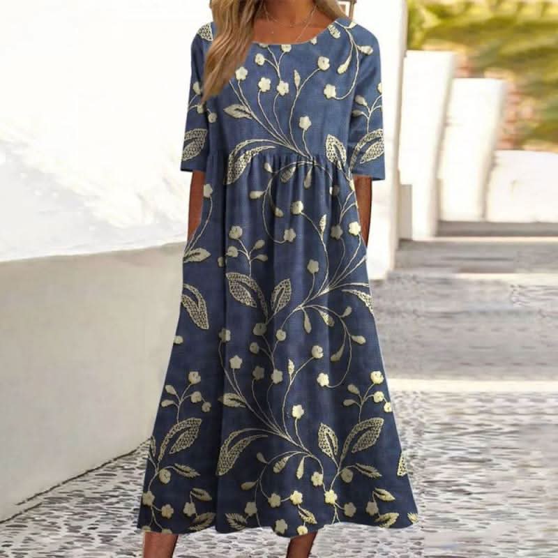 Embroidered-Elegance Midi Dress