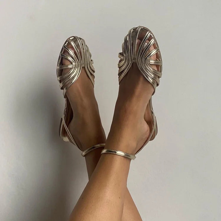 Gold-Touch Woven Flat Sandals