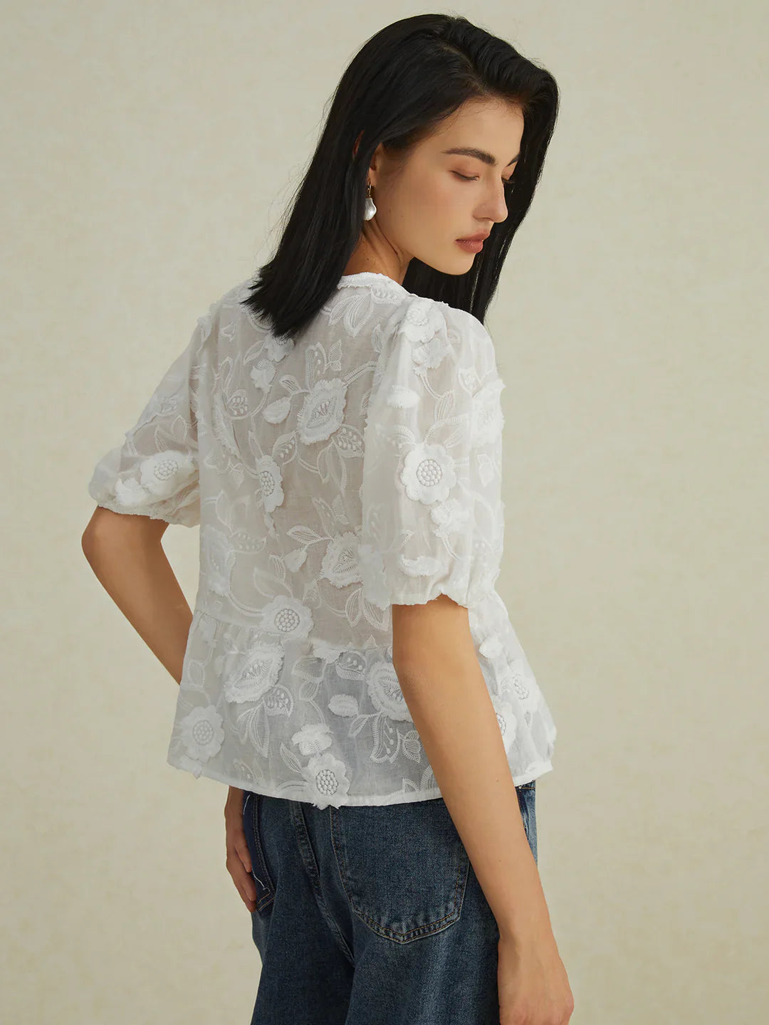 Elegant Floral Puff Blouse