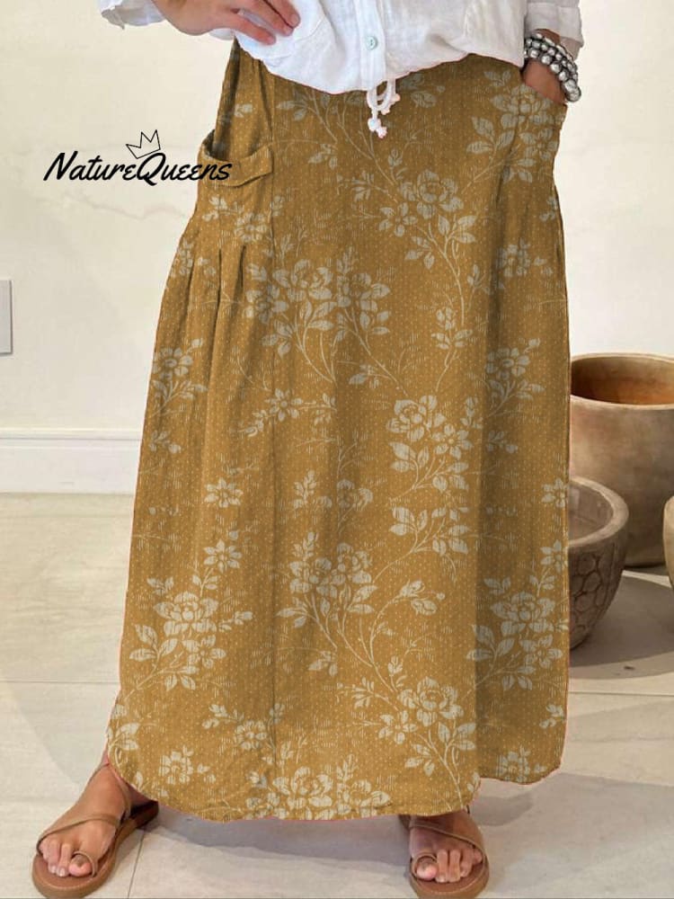 Vintage Floral Pocket Skirt