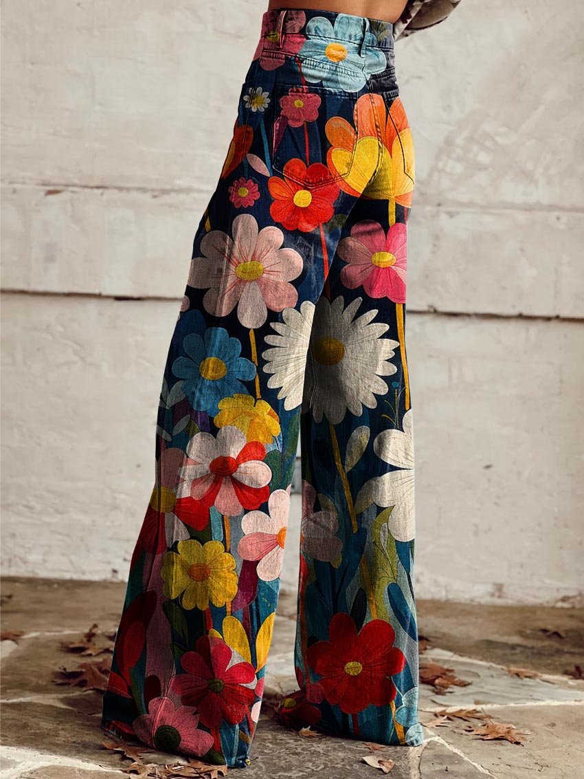 Comfort-Fit Floral Wide-Leg Pants