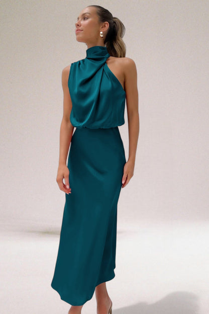 Chic-Satin Halter Dress