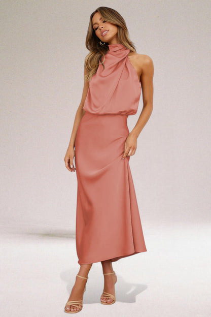Chic-Satin Halter Dress
