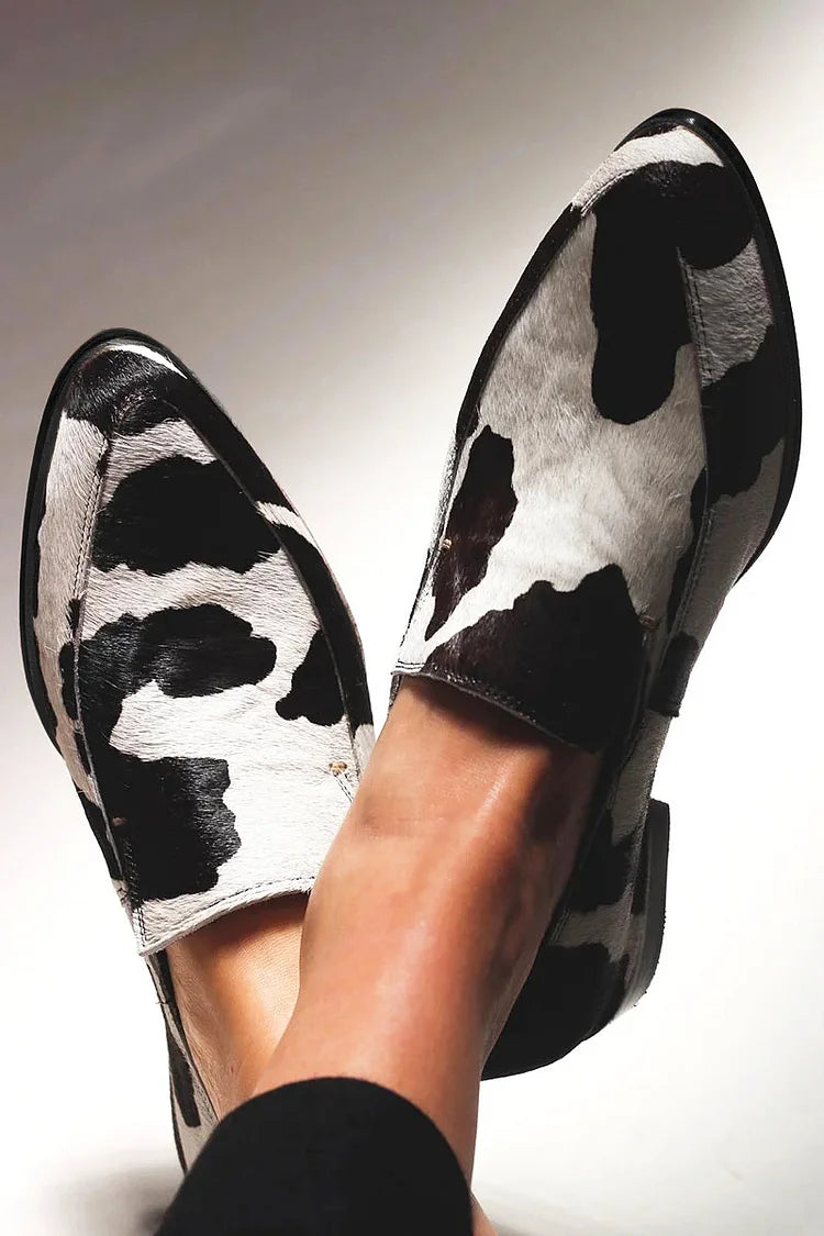 Chic Cow-Print Moccasins