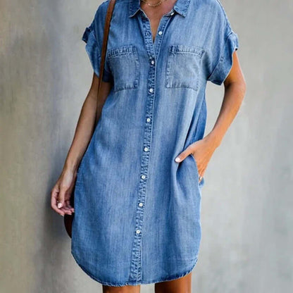Elegant Figure-Enhancing Denim Dress