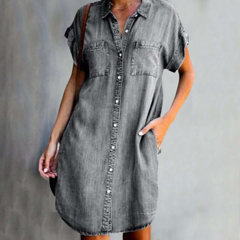 Elegant Figure-Enhancing Denim Dress