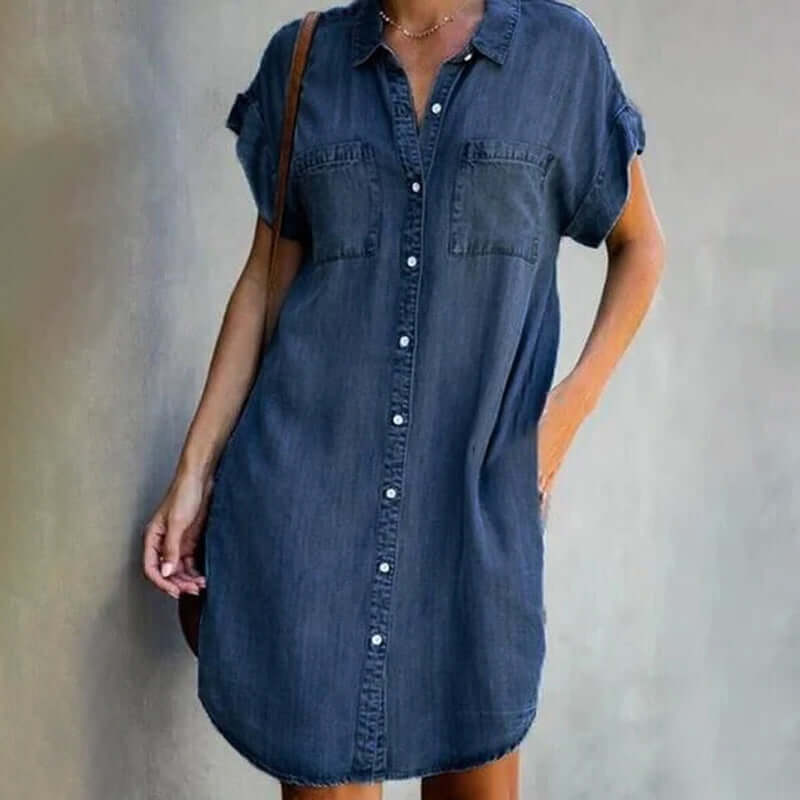Elegant Figure-Enhancing Denim Dress