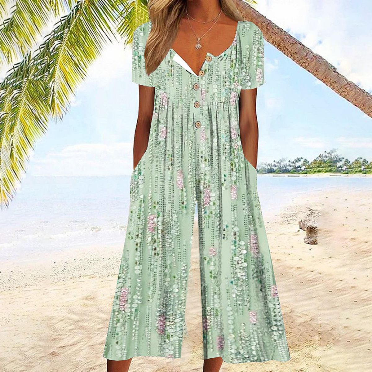 Cooling V-Neck Jumpsuit