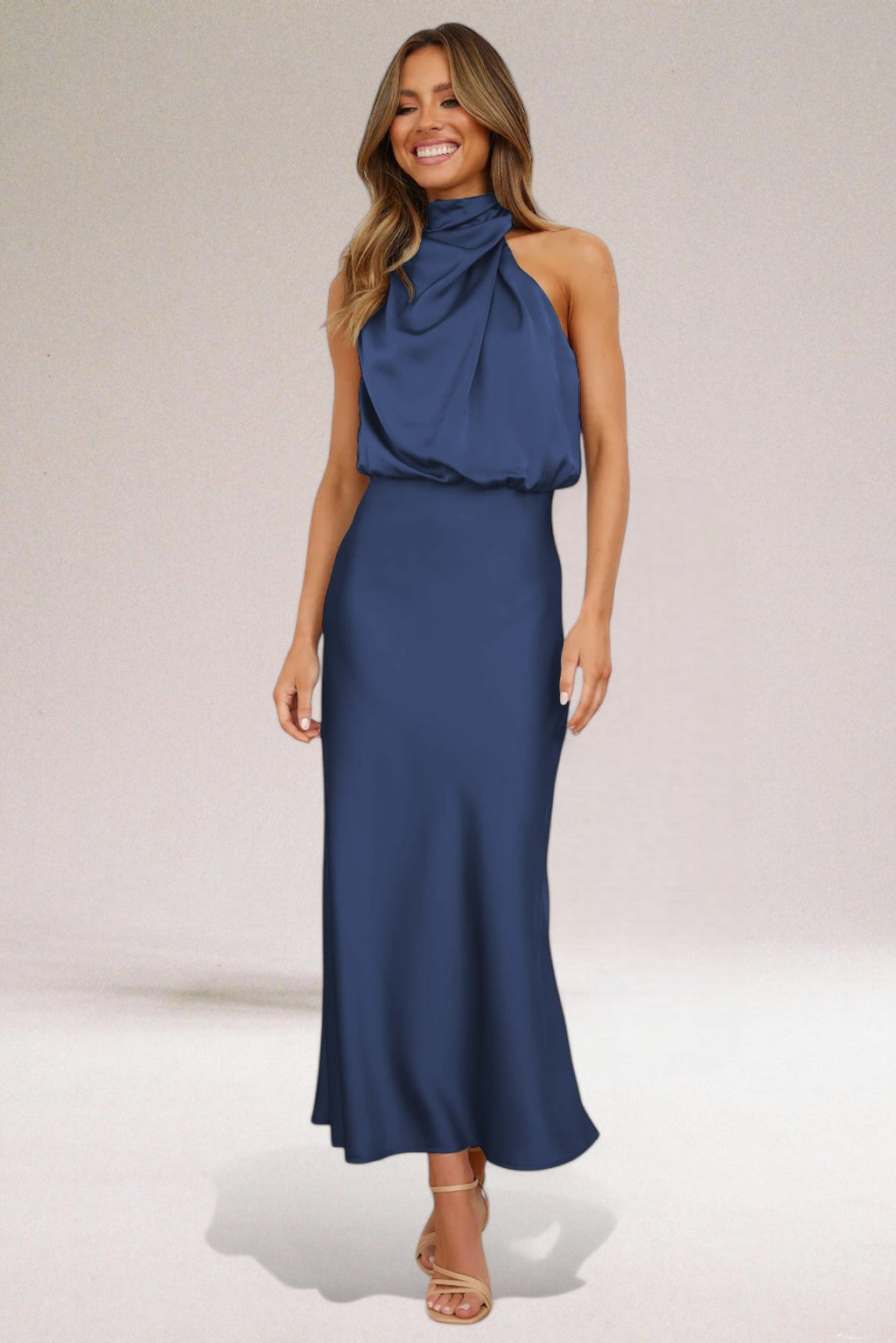 Chic-Satin Halter Dress