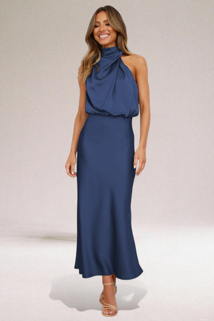 Chic-Satin Halter Dress