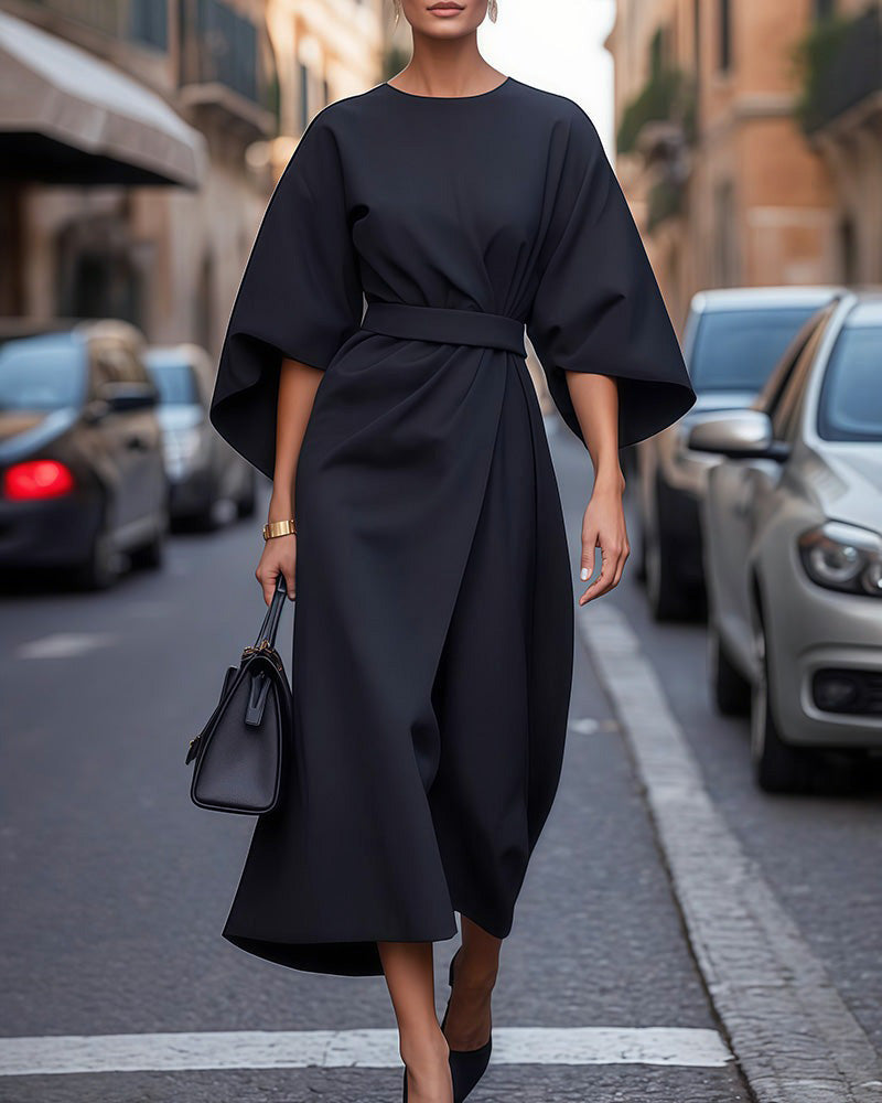 Feminine Silhouette Lantern Sleeve Dress