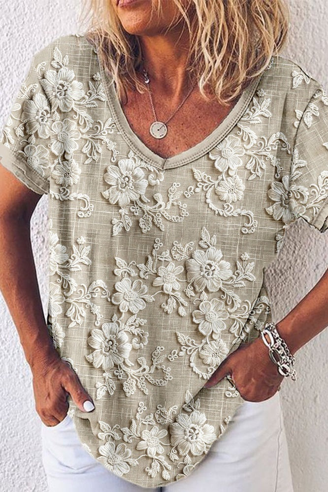 Cooling Floral V-Neck Tee