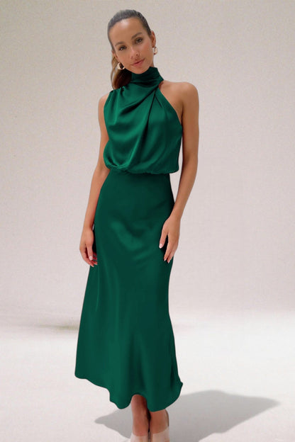 Chic-Satin Halter Dress