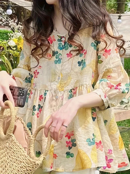 Easy-Care Floral Blouse