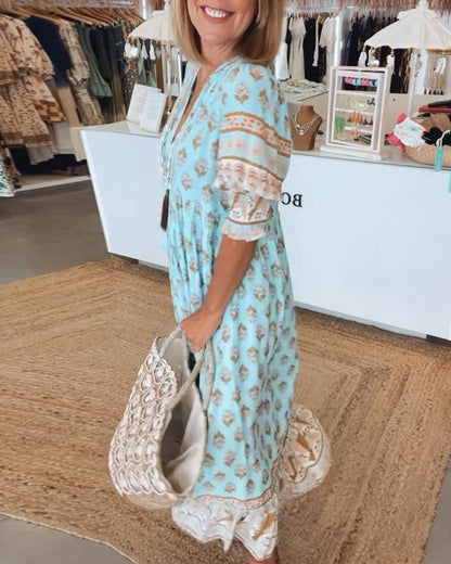 Featherlight Printed V-Neck Dress