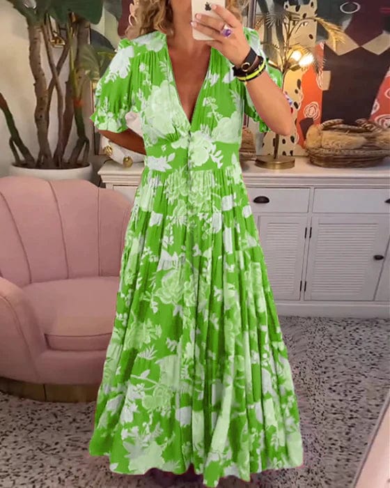 Effortless V-Neck Floral Dress
