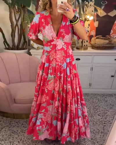 Effortless V-Neck Floral Dress