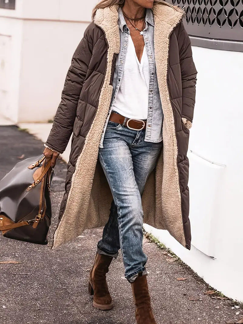 Knee-Length Cosy Fleece Jacket