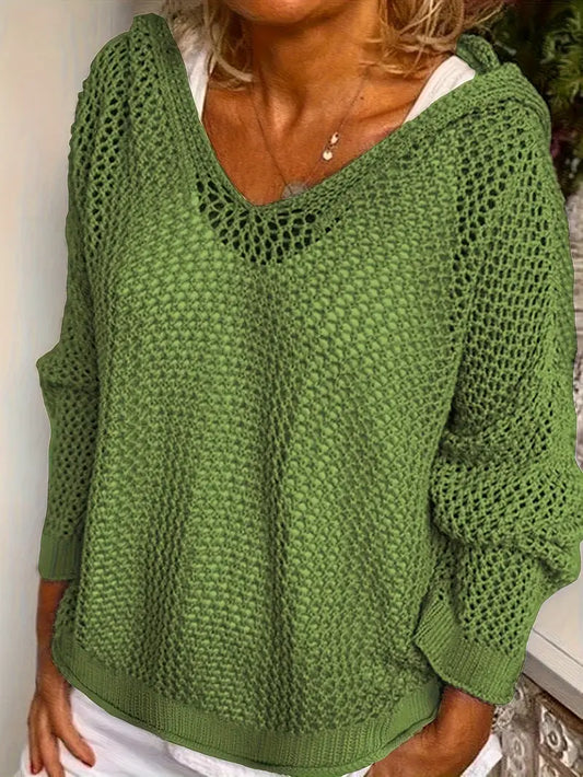 Easy-Care Hooded V-Neck Jumper