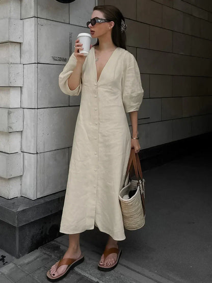 Cooling Linen-Blend Maxi Dress