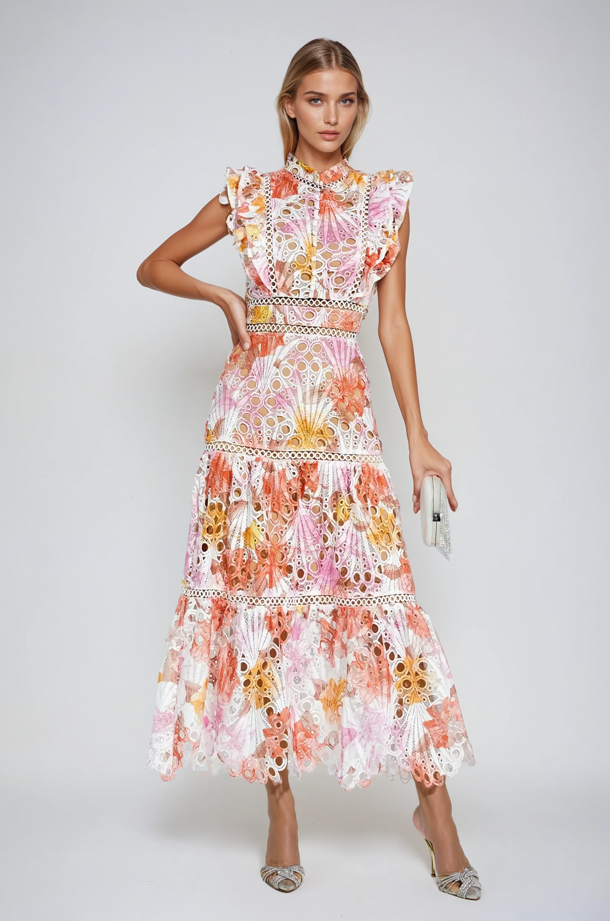 Elegant-Trim Sleeveless Midi Dress