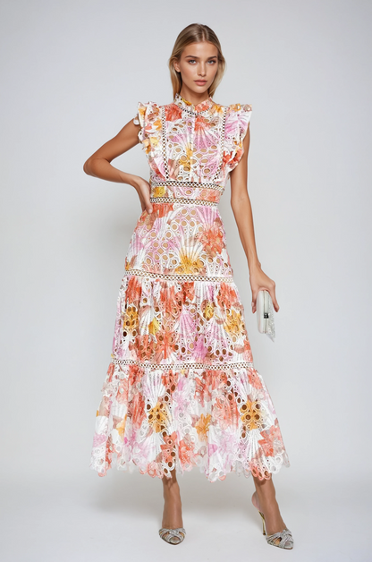 Elegant-Trim Sleeveless Midi Dress