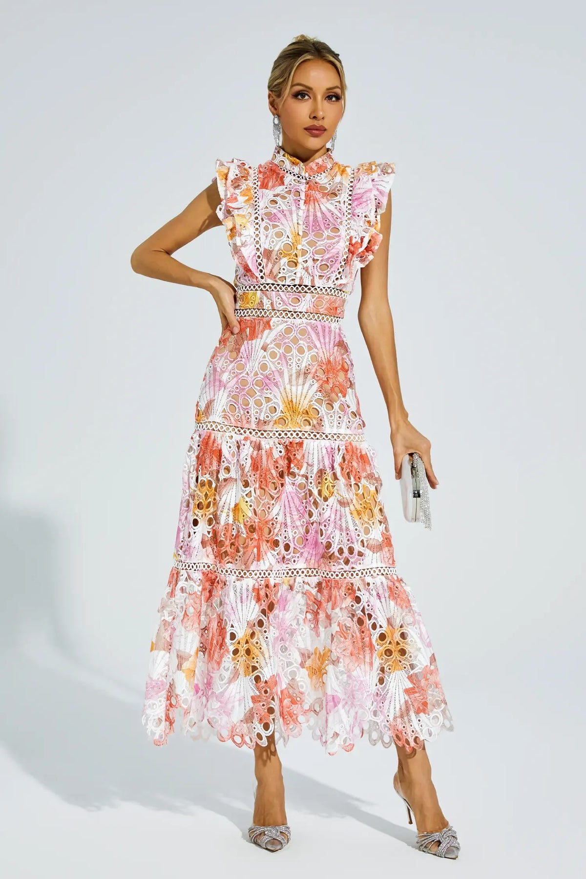 Elegant-Trim Sleeveless Midi Dress