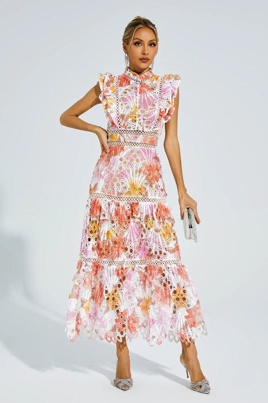 Elegant-Trim Sleeveless Midi Dress