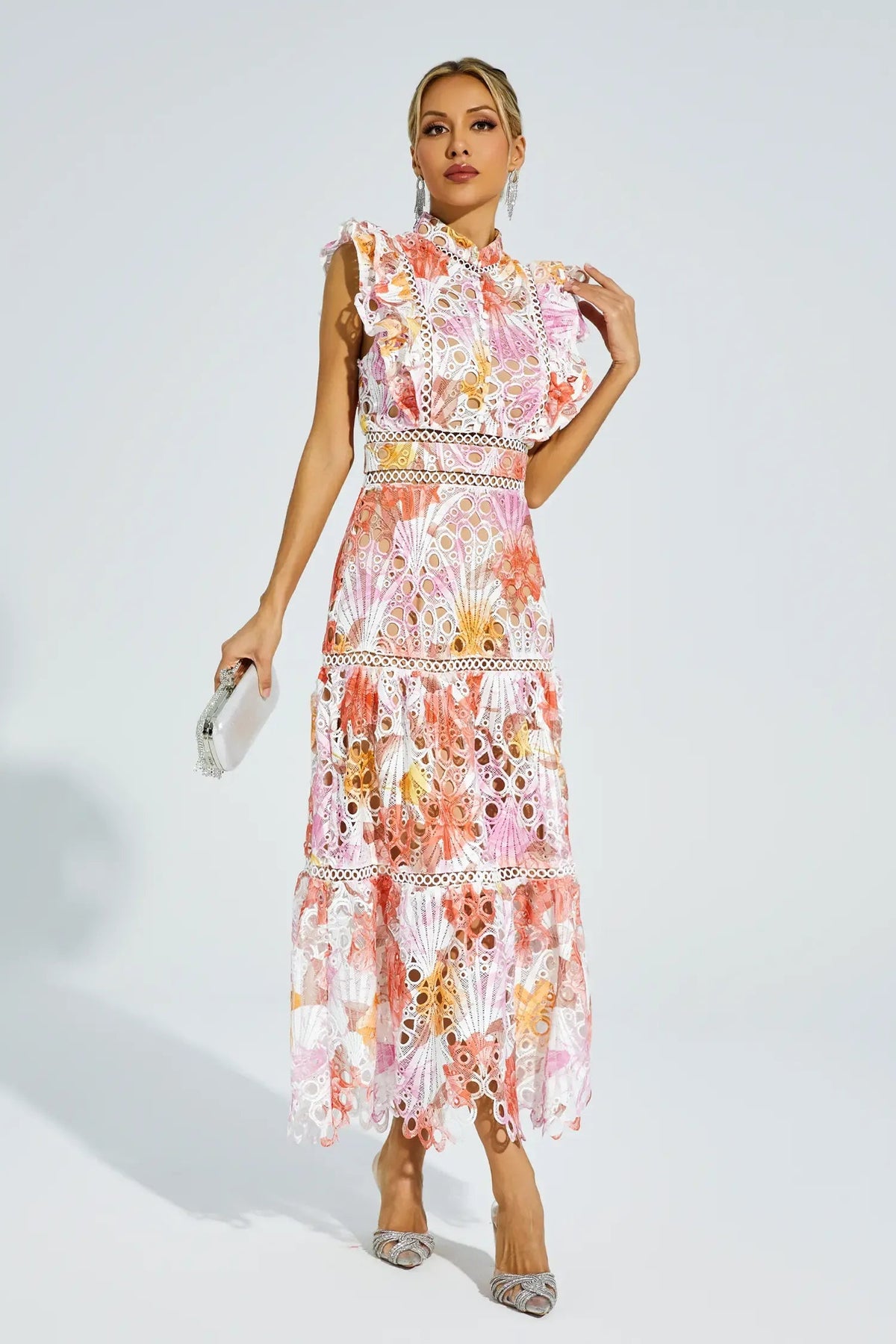 Elegant-Trim Sleeveless Midi Dress