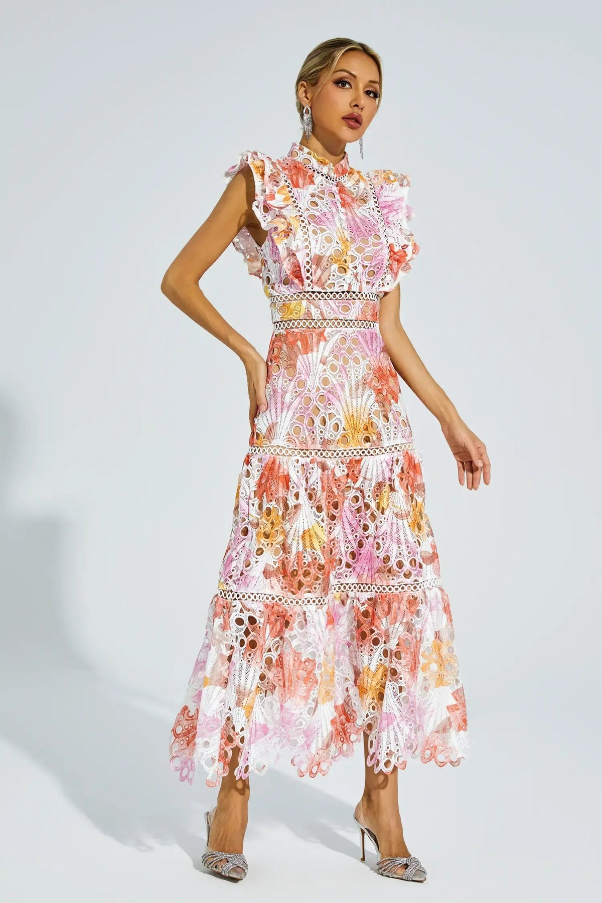 Elegant-Trim Sleeveless Midi Dress