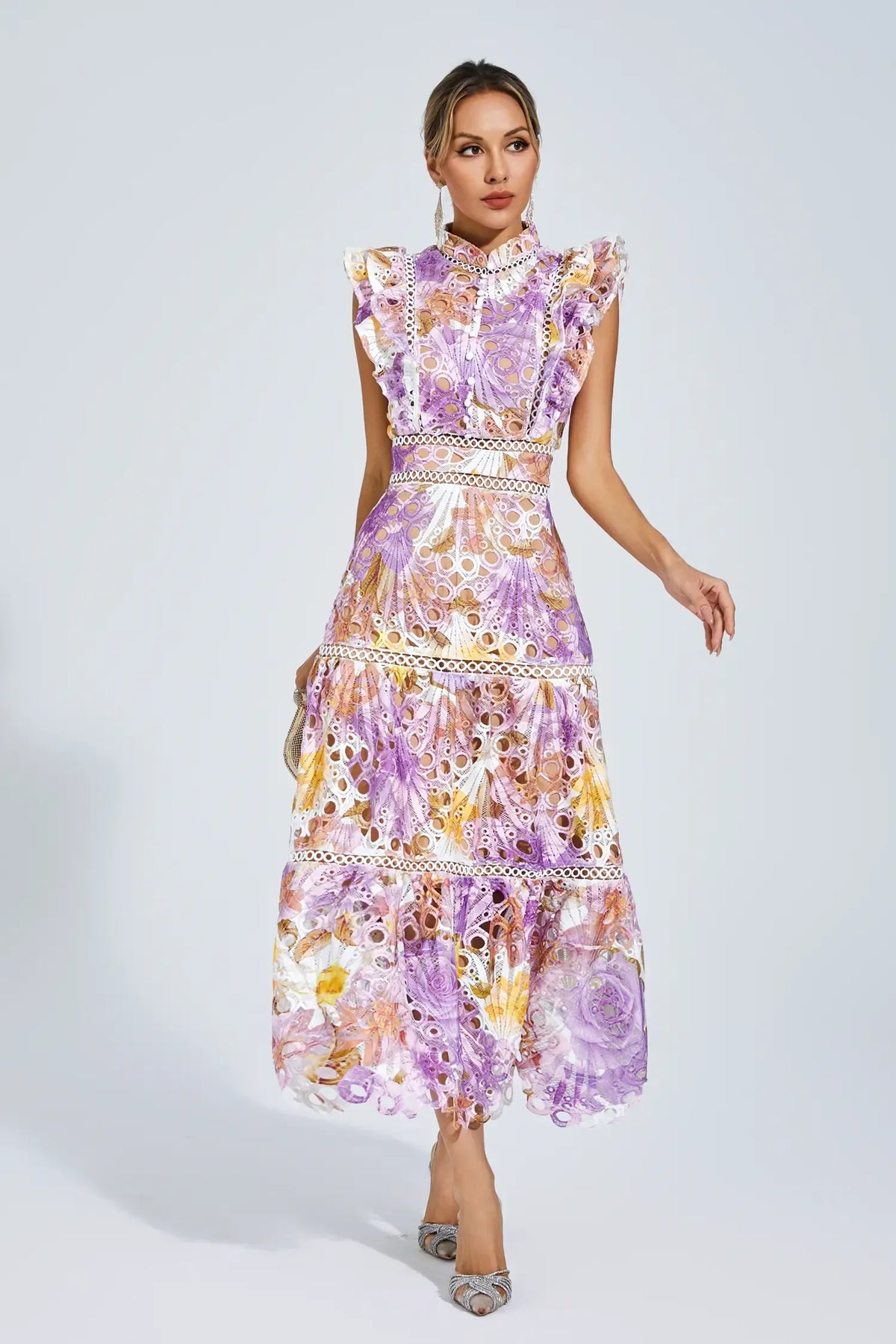 Elegant-Trim Sleeveless Midi Dress