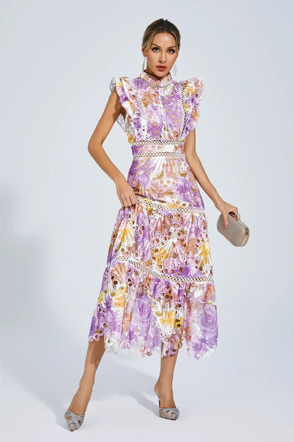 Elegant-Trim Sleeveless Midi Dress