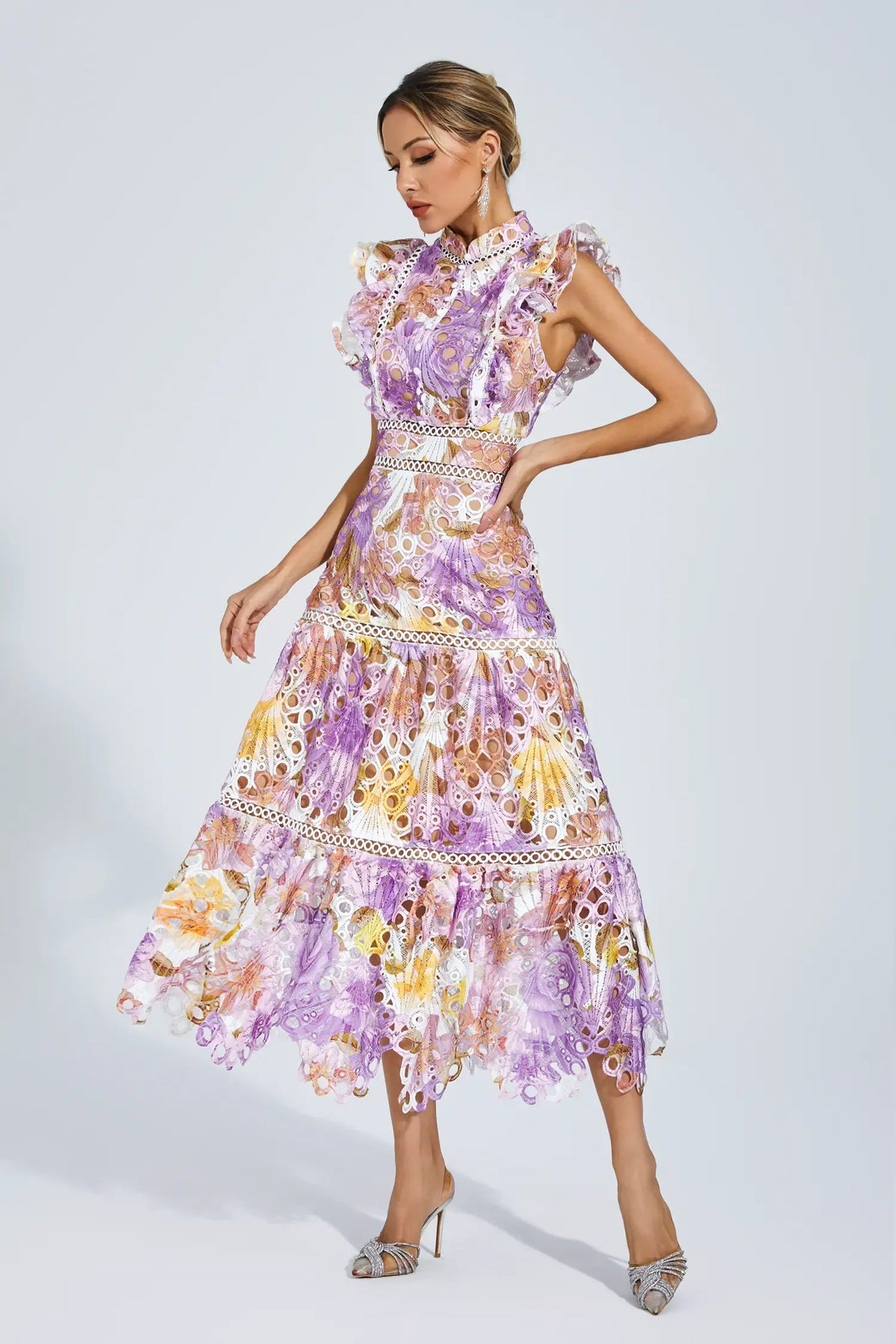 Elegant-Trim Sleeveless Midi Dress