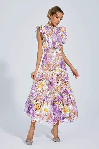 Elegant-Trim Sleeveless Midi Dress