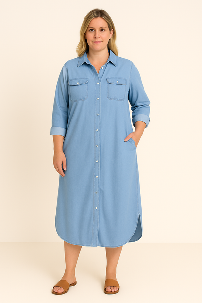 Drapey Denim-Look Midi Dress