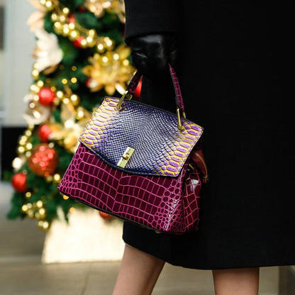 Spacious Snake-Print Shoulder Bag