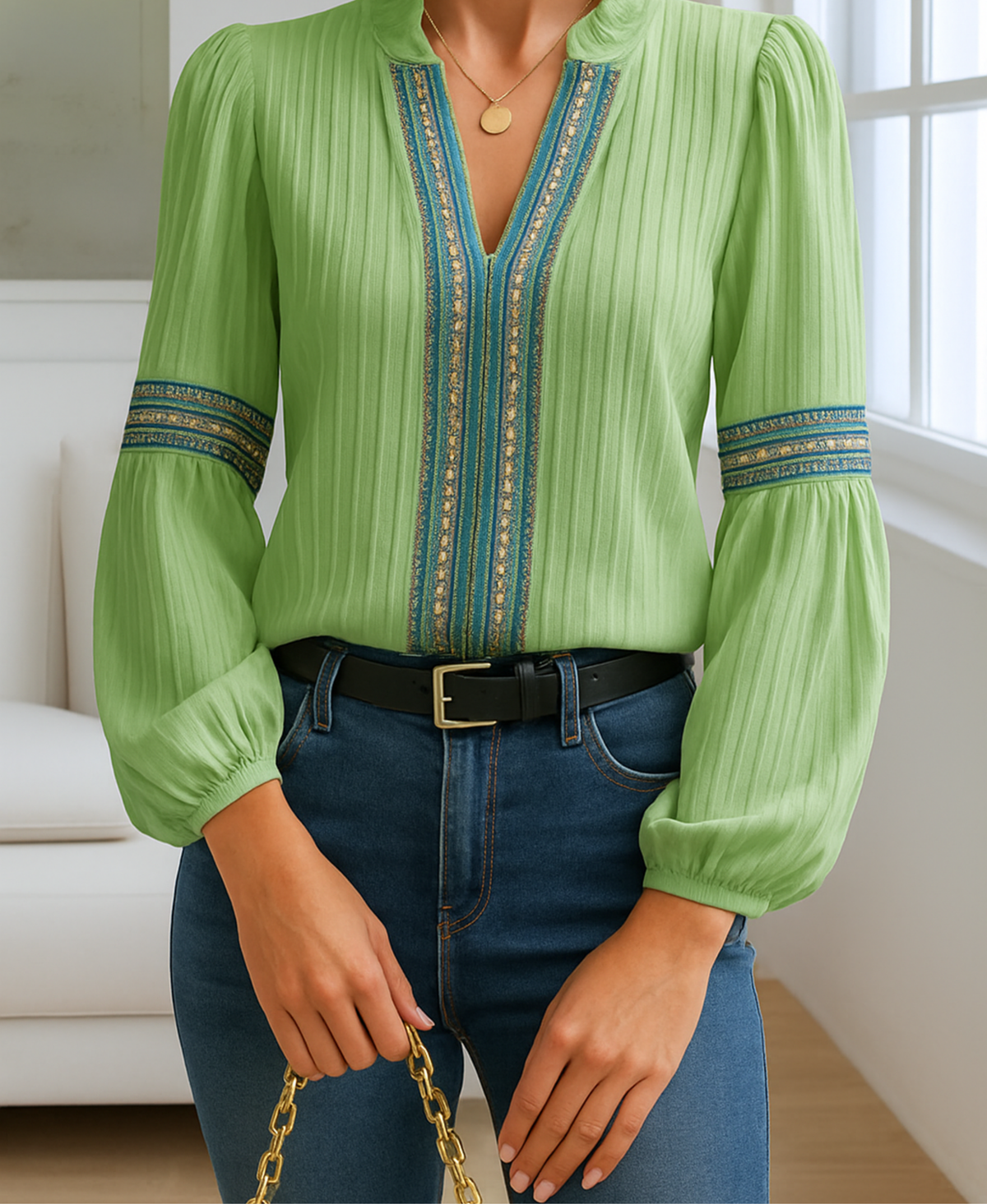 Elegant Vintage V-Neck Blouse