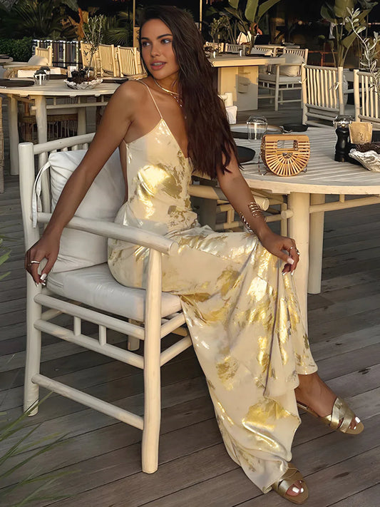 Flattering Metallic Backless Evening Dress