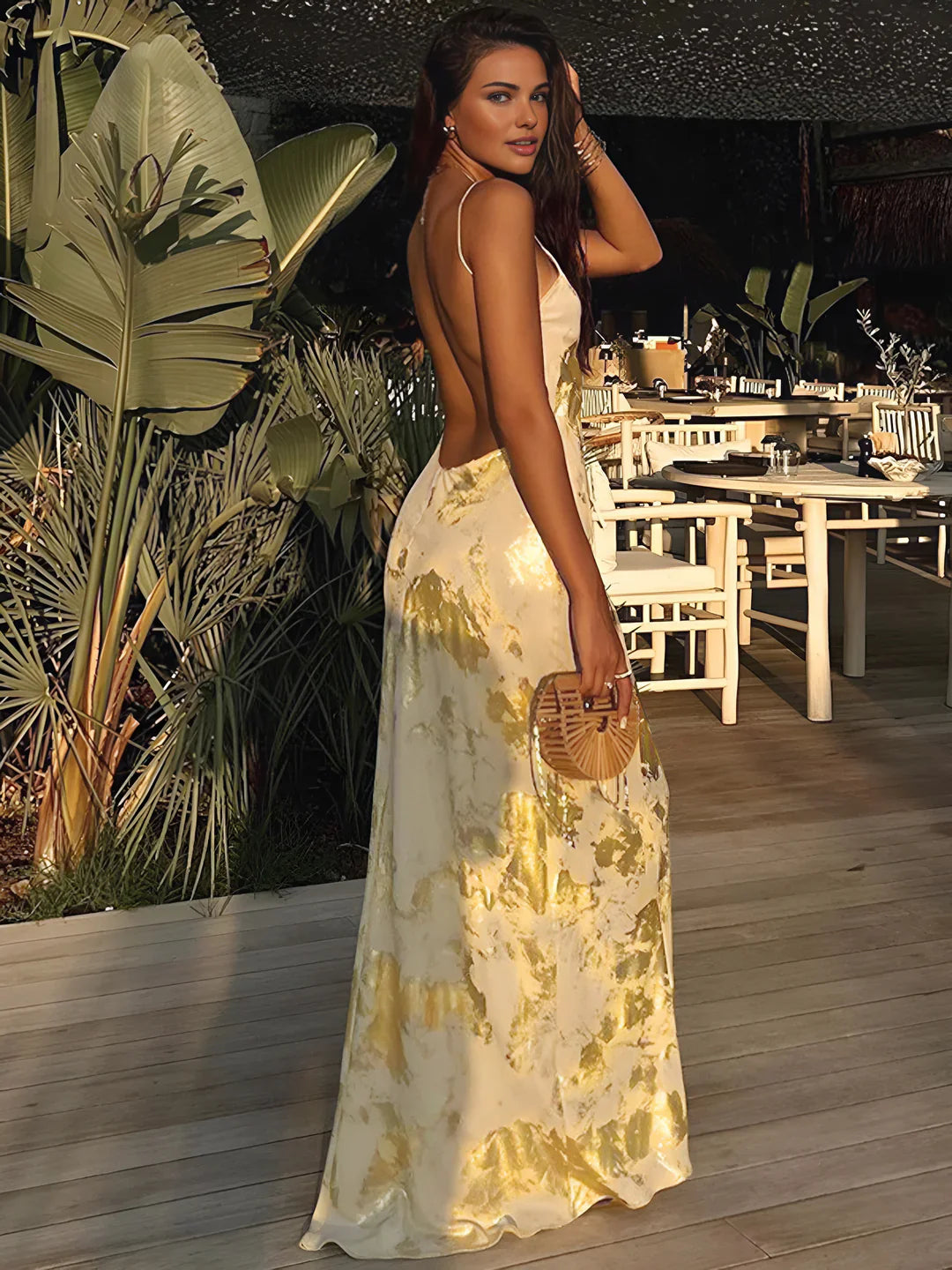 Flattering Metallic Backless Evening Dress