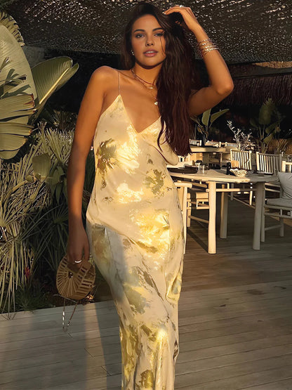Flattering Metallic Backless Evening Dress