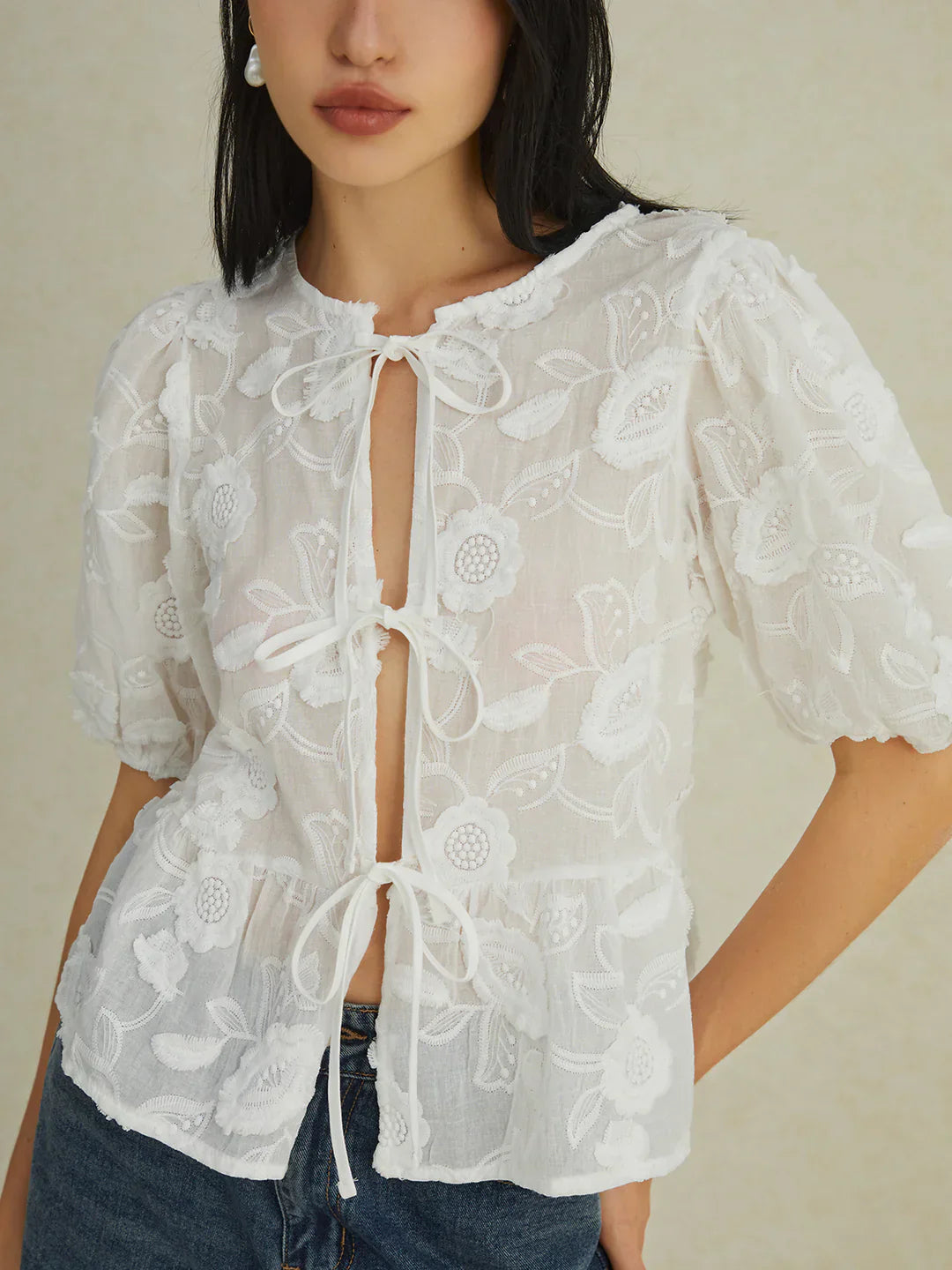 Elegant Floral Puff Blouse