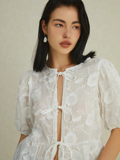 Elegant Floral Puff Blouse