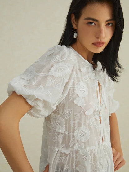 Elegant Floral Puff Blouse