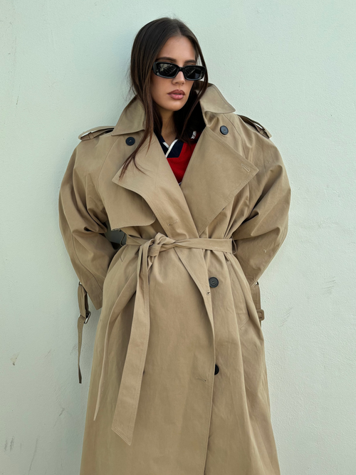 Figure-Flattering Beige Trench Coat