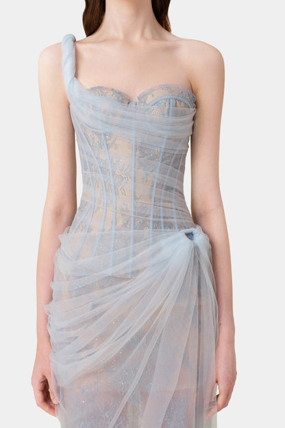 Elegant One-Shoulder Lace Corset Dress