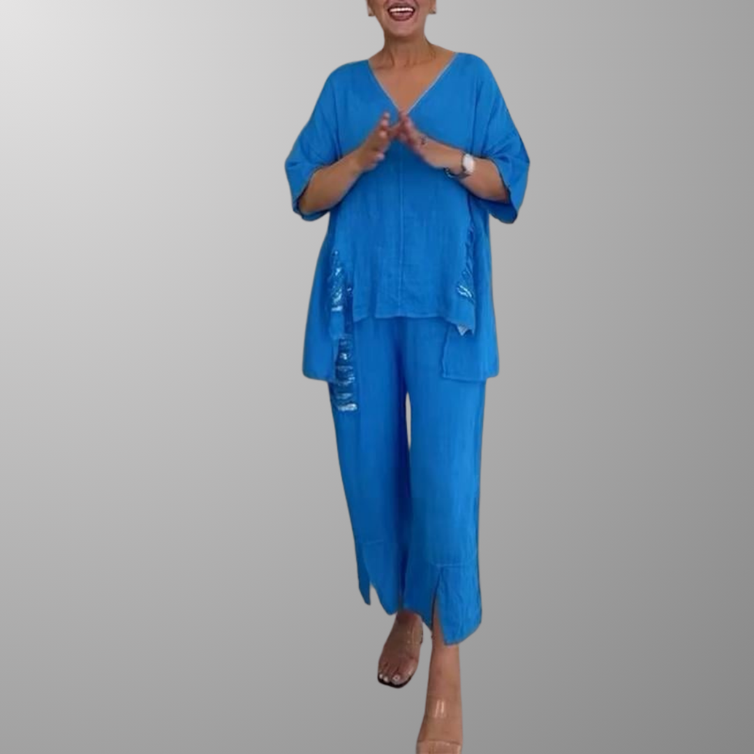 Cooling V-Neck Wide-Leg Set