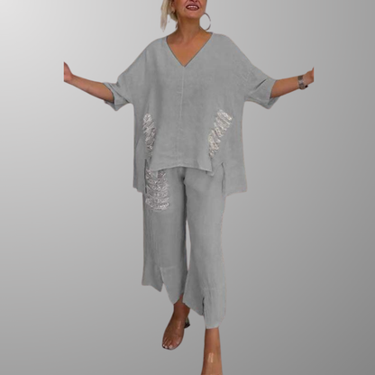 Cooling V-Neck Wide-Leg Set