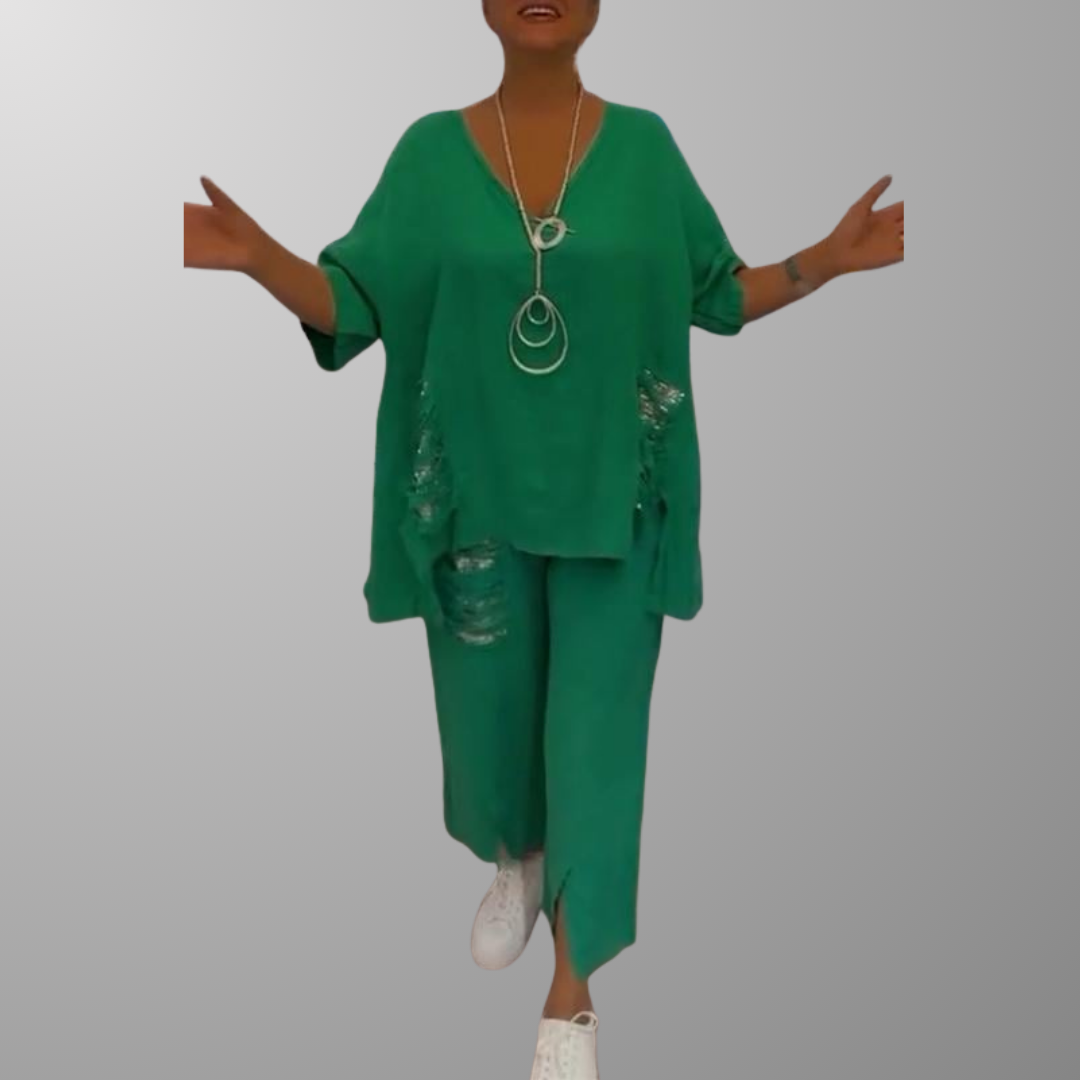 Cooling V-Neck Wide-Leg Set