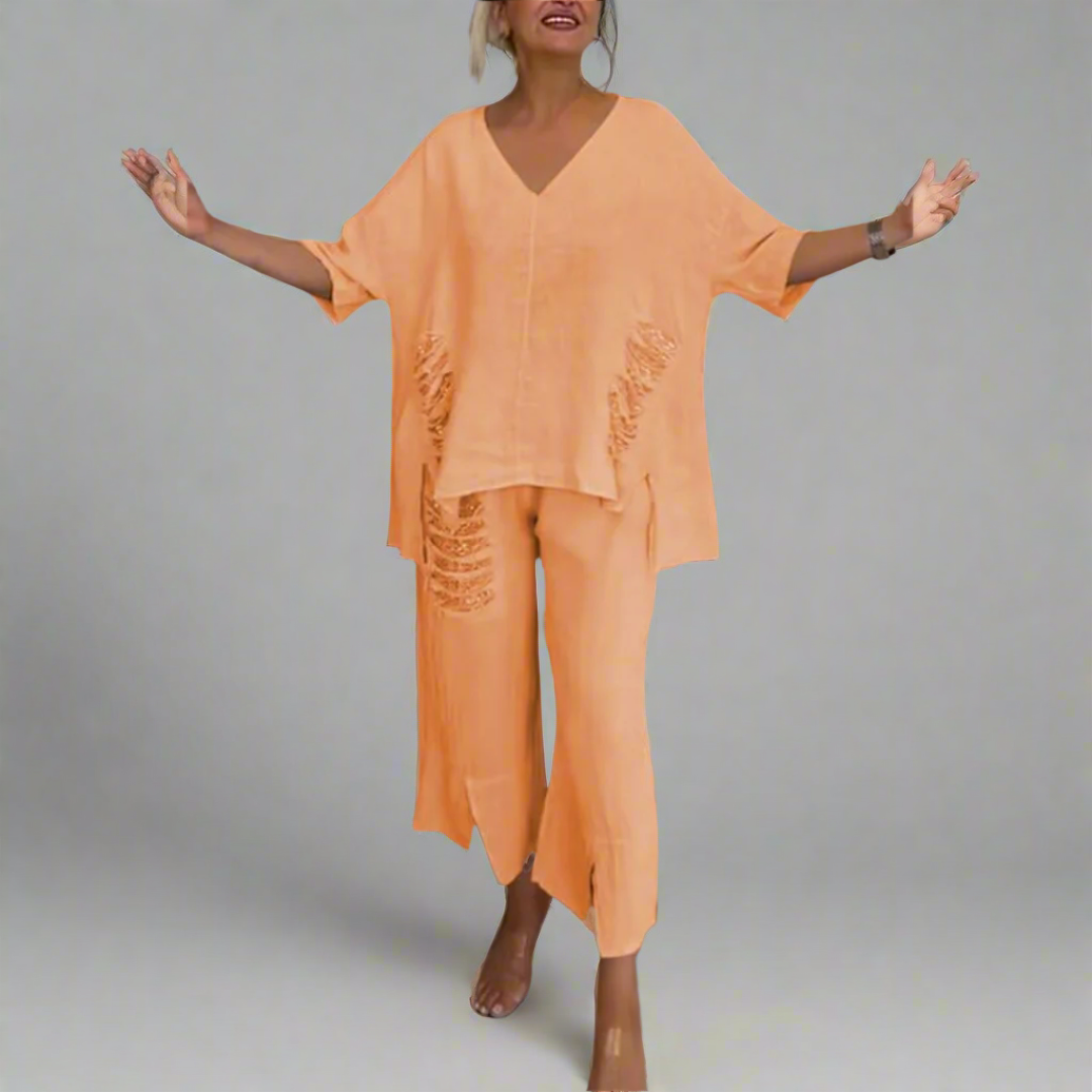 Cooling V-Neck Wide-Leg Set
