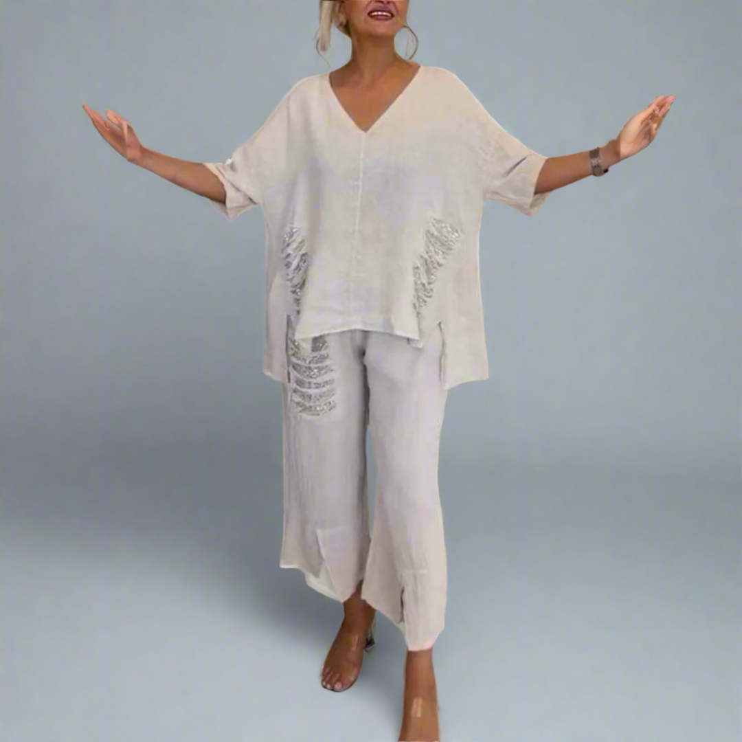 Cooling V-Neck Wide-Leg Set